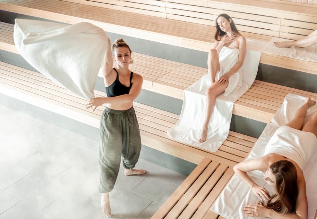 Sauna session with guests and attendant - festival sauna rental Dubai