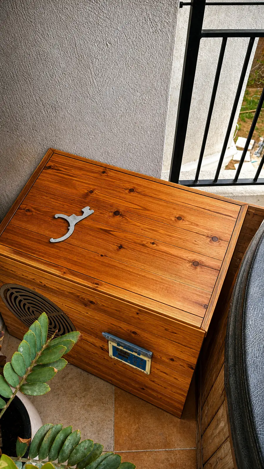 Wood-finished chiller cabinet balcony Dubai apartment