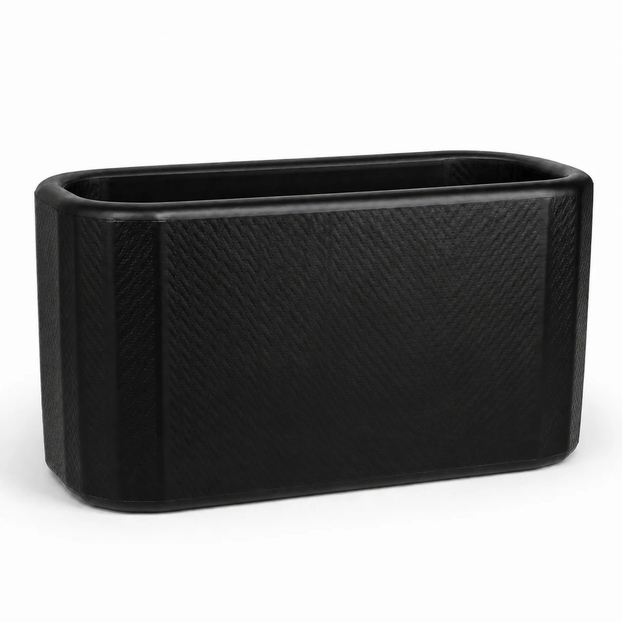 Black rectangular inflatable cold-plunge tub on a white background